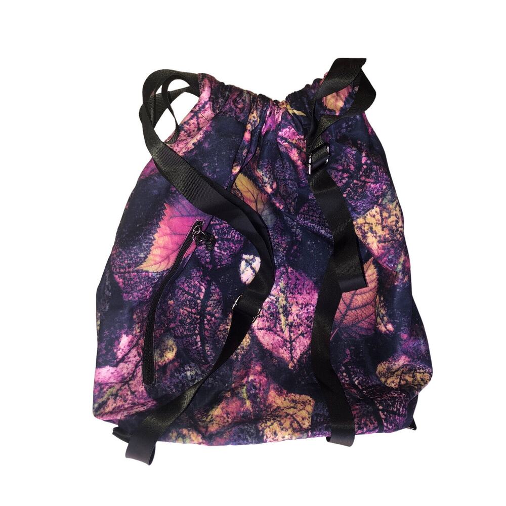 Leaf Print Drawstring Backpack Front Pocket Casua… - image 3